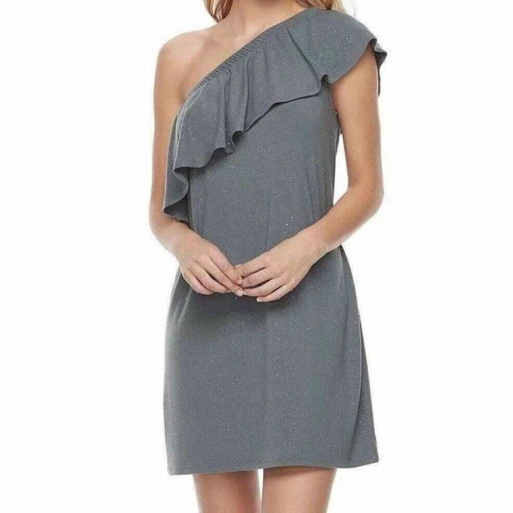 NAKED Zebra One Shoulder Ruffle Charcoal Dress